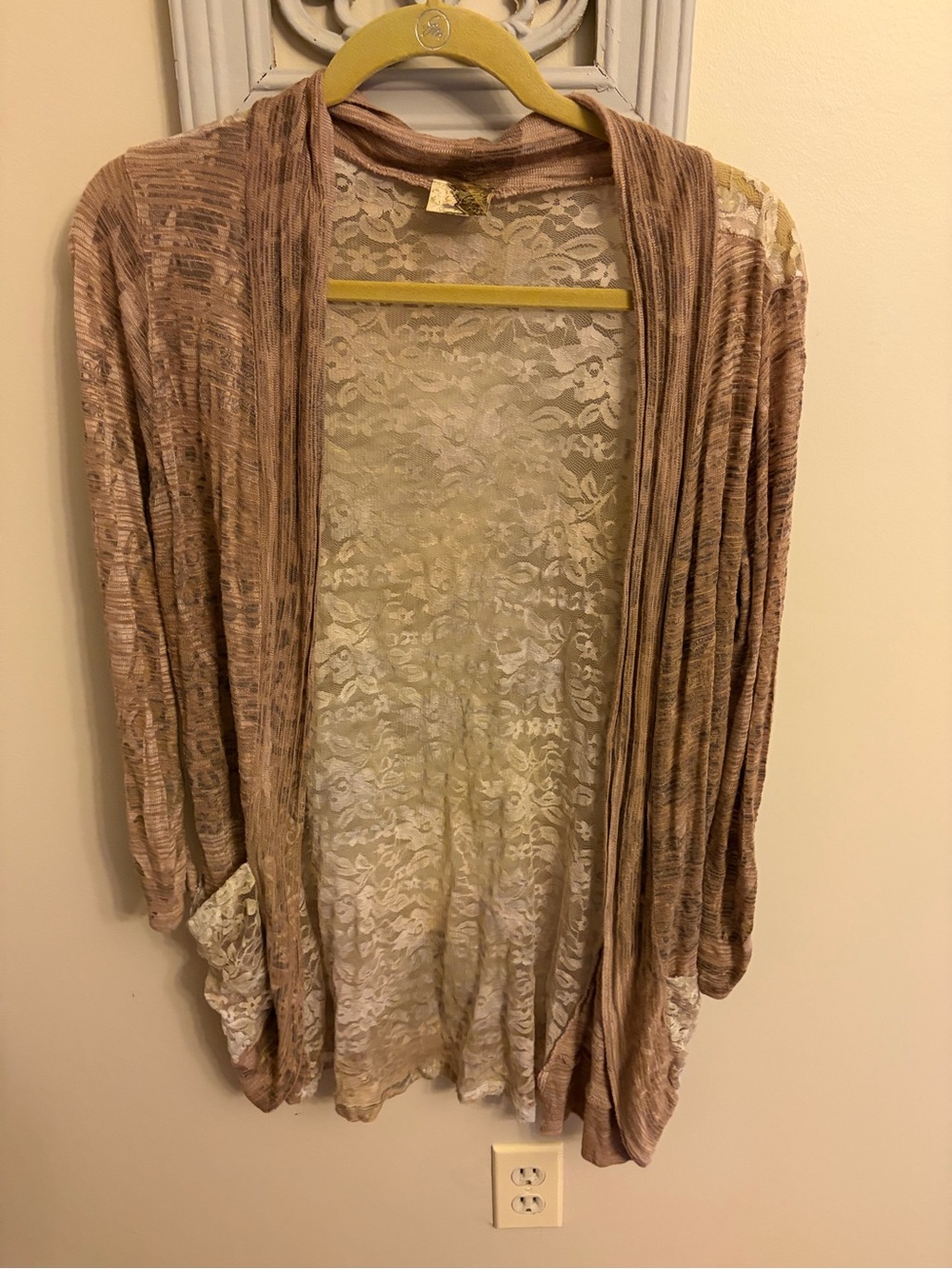 Daytrip Light Brown Lace-Back Open Cardigan